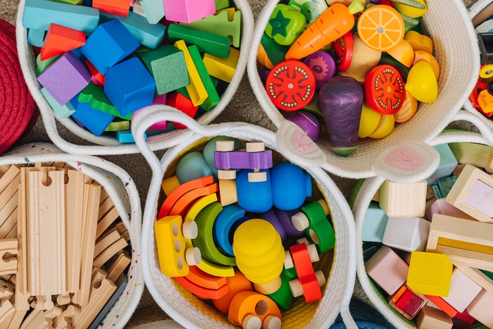 Colorful,Toy,Storage,Baskets,In,The,Children's,Room.,Cloth,Stylish